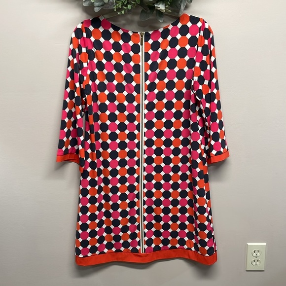 NWOT Eliza J Geo Print Jersey Shift Dress 3/4 Sleeve Exposed Back Zipper 8P - Picture 4 of 16